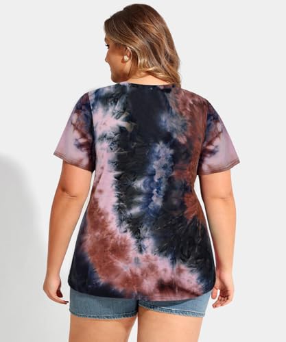 Image of CARCOS Plus Size Tops for Women Short Sleeve Shirts Basic Tee Solid Color Blouse V Neck Tunic Loose Fit Tshirts Summer XL-5XL