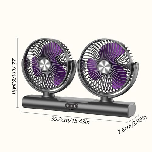 Ventilador para coche de doble cabezal USB para salpicadero de furgonetas, SUV y ATV 5