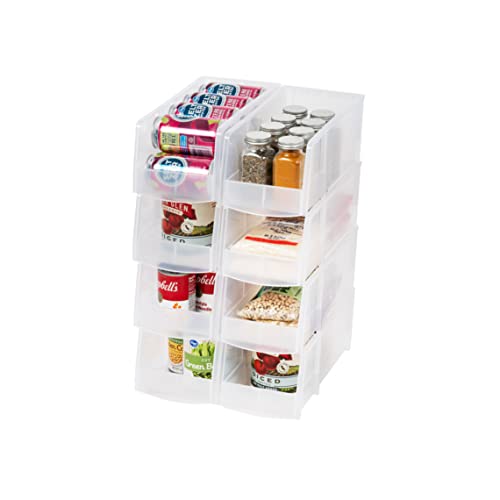 IRIS USA Clear Plastic Stackable Storage Bins, Large- 8 Pack, Open Front Fridge Pantry Kitchen Closet Cabinet Bathroom Organizer Basket for Organizing Snack, Cans, Office Supplies, and Coffee Pods by IRIS USA - Used condition - US$22.09