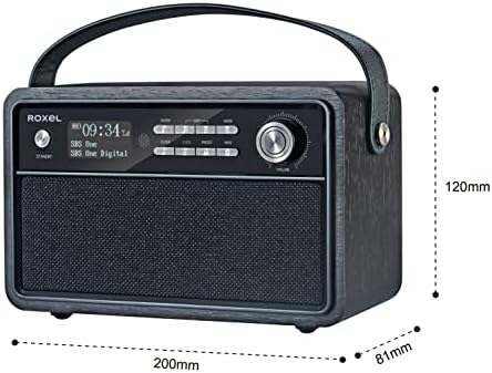 ROXEL RETRO D1 Vintage DAB/FM Radio Bluetooth Speaker with Remote | Bedside Alarm Clock with Sleep Function. Rustic Exterior, Mains and USB Rechargeable, TF card, AUX and USB Compatible (Black)