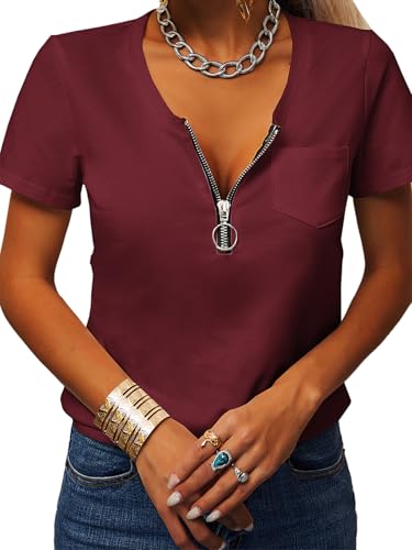 T-shirt d'été pour femme couleur bordeaux idéal pour vos terrasses