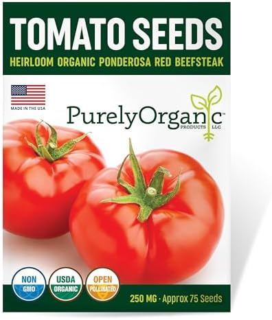 Organic Tomato Seeds (Ponderosa Red Beefsteak) - Approx 75 Seeds - USDA Organic, Non-GMO, Open Pollinated, Heirloom, USA Origin