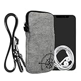 kwmobile custodia in feltro con zip per smartphone - portacellulare a tracolla - porta cellulare da collo universale - cover borsa telefono - bussola vintage