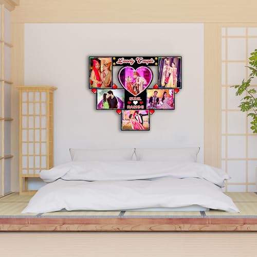 Image of Shrikant Art Personalized inchLovely Couple inch Multi-Photo Collage Wall Hanging - Custom Name Wooden Picture Frame with 6 Individual Photo Slots for Weddings and Anniversaries