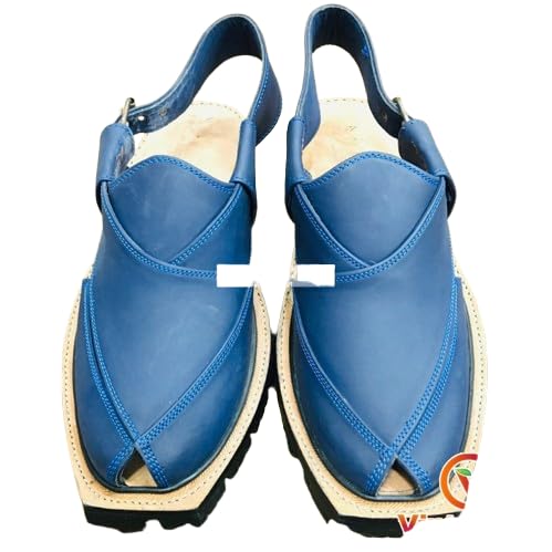 Blue Suede Leather Peshawari Chappal, Traditional Handcrafted Leather Footwear, Genuine Leather Peshawari Chappal