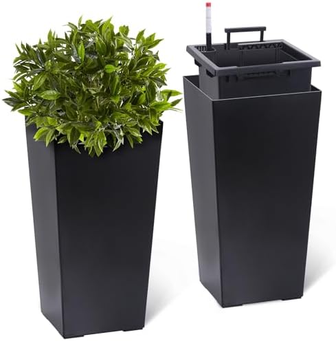 Garvee 22.5" Tall Planters Set of 2, Outdoor＆Indoor Black Planter...