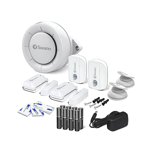 Swann Home Security Alert Kit. Includes 2 Wi-Fi Motion Sensors, 2 Window/Door Sensors and Siren. Weatherproof Motion Sensors, Smarphone Controlled, No Hub Required and Easy Installation