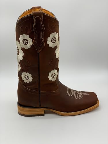 Women's Western Cowboy Boots with Embroidered Design, Brown2