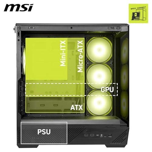 Image of MSI MAG PANO 130R PZ Mid‑Tower Gaming PC Case, Back‑Connect ATX Support, Panoramic Glass Design, 4x ARGB Reverse Blade Fans, Up to 10 Fan Support, 400 mm GPU Clearance