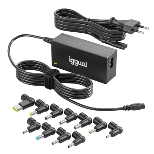 iggual Cargador Universal 65W para Portátil  11 Conectores DC Intercambiables, Adaptador AC/DC Compacto, Selección Automática Voltaje, Compatible con HP DELL ASUS Lenovo Acer Toshiba ..(CUA‑11T‑65W)