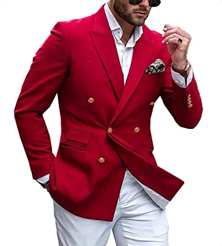 Men's Red Double Breasted Blazer Slim Fit Separate Jacket Peaked Lapel Suit Formal Wedding Blazer for Dinner(Only 1 Jacket)