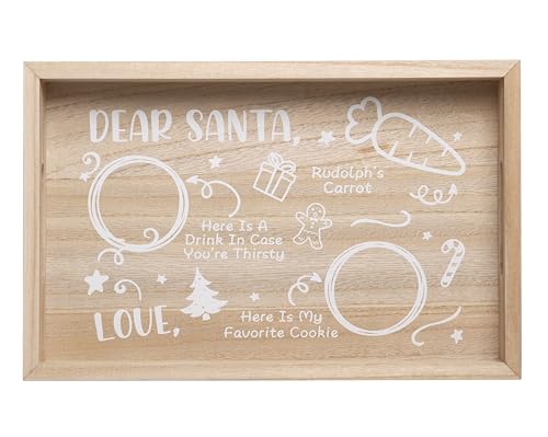 Kate & Milo Santa Cookies Tablett aus Naturholz, Weihnachtsdekoartionen für Kinder, Feiertags-Plätzchenplatte, Heiligabend Keks-Tablett