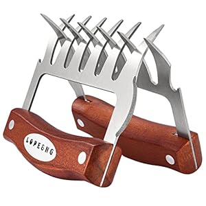 LOPE & NG Meat Handler Shredder Claws Set Of 2 – Wood Stainless Steel BBQ Pulled Pork Paws For Shredding Handing Carving Food