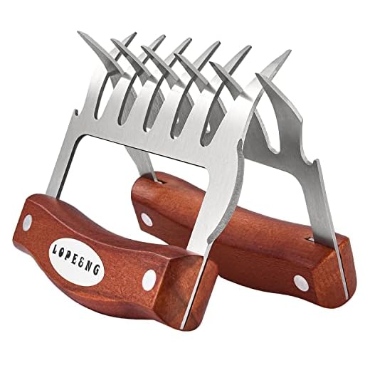 LOPE & NG Meat Handler Shredder Claws Set of 2 - Wood Stainless Steel BBQ Pulled Pork Paws for Shredding Handing Carving Food