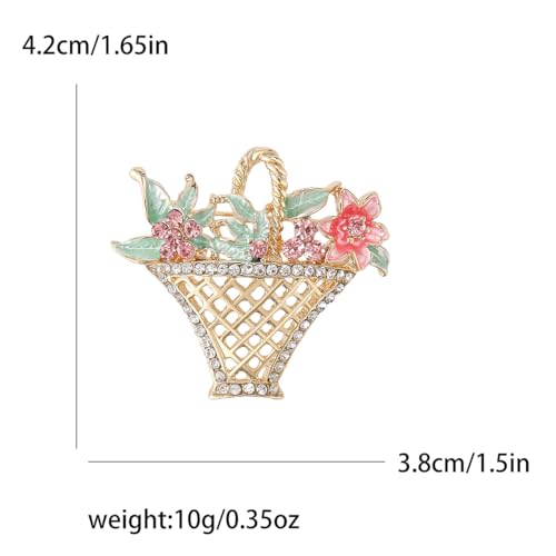 Image of PINK TOWN Rhinestone Flower Basket Brooch For Women Colorful Crystal Flower Basket Brooch Pin Dainty Elegant Clothing Hat Bag Accessories Gold