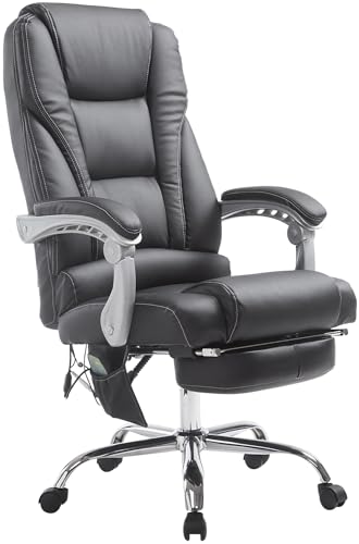 CLP Chaise De Bureau Pacific Simili Cuir I Fonction Massage I Ergonomique, Rotative À 360° avec Repose-Pieds I Réglable en Hauteur, Couleur:Noir