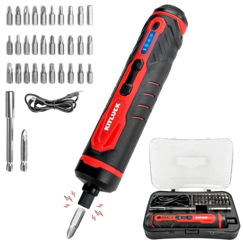 Kitluck TLCD0301 Electric Screwdriver, 4V Power Cordless Screwdriver Rechargeable Set With Li-Ion Battery cover