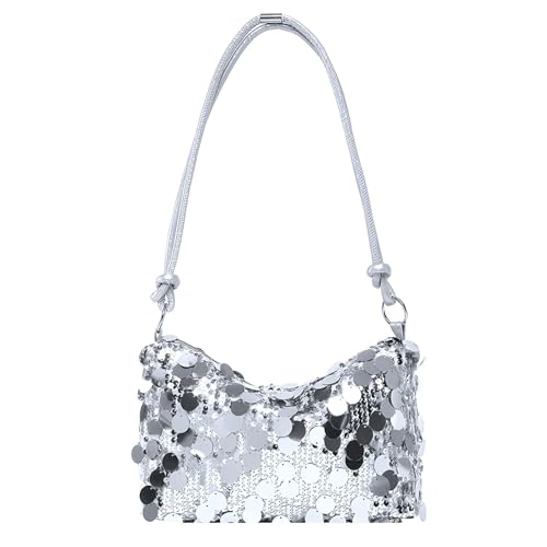 CHUANFU Clutch Silber Glitzer Abendtasche Damen, Tasche Schultertasche für Date, Elegant Kleine Abendtasche, Pailletten Handtasche für Prom Hochzeit Party Bankett