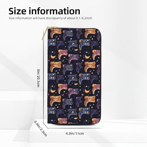 Leather Thin Slim Wallets for Women Men - Fashion Stars Moon Cowboy Boots Print Card Wallet Holder with Zipper2