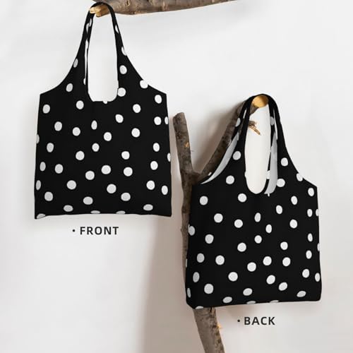 (Black White Polka Dots) Large Tote Shoulder Bag Fashion Canvas Handbag Reusable Shopping Bag Travel Bag For Women3