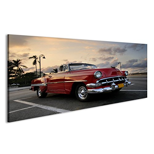 islandburner Tableau sur toile Vue de la voiture américaine vintage classique rouge garée dans la rue de la Havane contre le ciel c Tableaux, Image, Poster IUY
