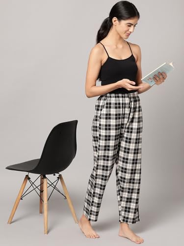 Image of KRYPTIC Women's 100% Pure Cotton Woven Pyjama | Mid Rise Relaxed Fit Full Length Nightwear Pant with Elasticated Drawstring Waistband & Side Pocket | Comfortable Lounge, Sleepwear & Casual Bottom Wear