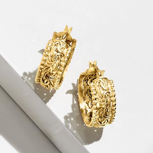 Ross-Simons 18kt Gold Over Sterling Beaded-Edge Byzantine Hoop Earrings3