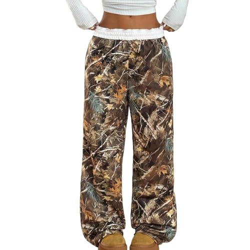 Image of Camo Pants Women Wide Leg Sweatpants Baggy Y2K Camoflage Pants Elastic Waisted Loose Casual Lounge Trousers Joggers