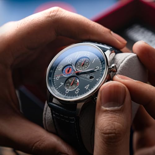 Image of AVI-8 Men's 43.5mm Hawker Hurricane Classic Chronograph Watch with Leather Strap AV-4011