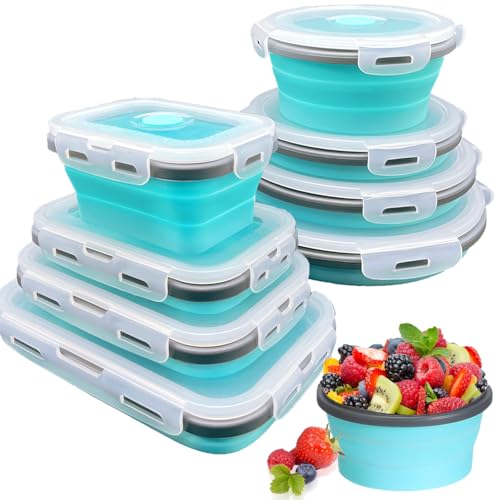 Epinke 8 Collapsible Food Storage Containers With Lids, Rv Collapsible Bowls, Silicone Food Storage...