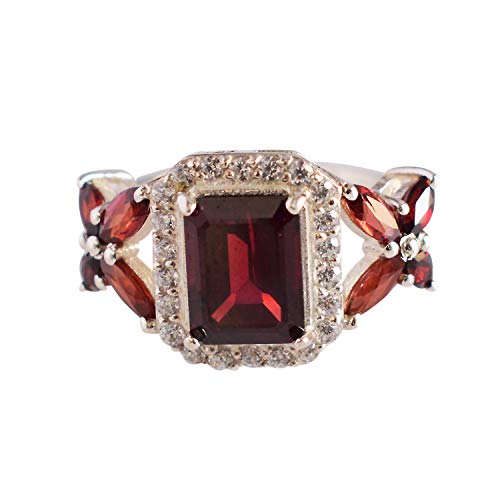 Anillo de plata de ley 925 con piedra granate joyería hecha a mano mujer modelo FSJ-5234