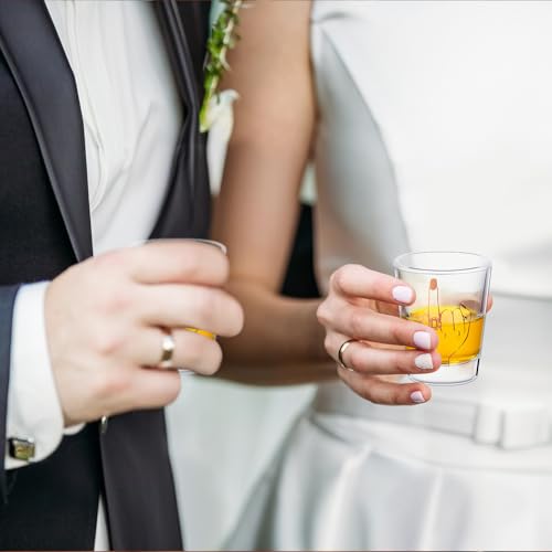 Image of Mimorou Bride and Groom Glasses 2 Pieces Ring Finger Wedding Funny Bride Wine Glass 2 oz Mr and Mrs Engagement Gifts Stemless for Newlyweds Couples (Rose Gold)