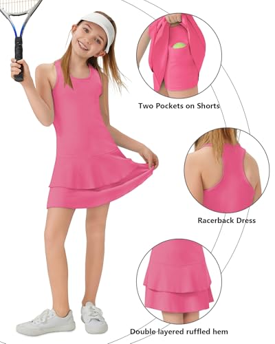 Soneven Girls Golf Dress Sleeveless Racerback Athletic Dress School Sports Dresses Outfit with Shorts Pockets2