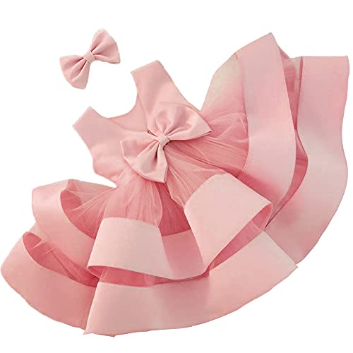 Aimjchld Infant Girls Easter Big Bowknot Dresses Baby Little Girls Tulle Lace Wedding Party Ball Gown Dress 3M 6M Pink 60 #TOP9