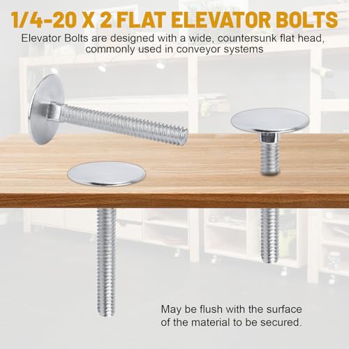 Image of 014973239640 Elevator Bolts, 1 /4-20 x 2 Zinc Flat Elevator Bolts - 10 Pcs | Zinc plated finish, rust resistant, for roll up doors, swim deck flooring, garage wall mount units