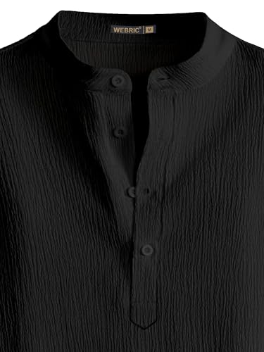 Image of Men Shirt | Black Solid Textured Casual | Regular Fit | Short Sleeve | Mandarin /Chinese Collar | Cotton Fabric | Stylish Office Summer Wear Shirt for Men