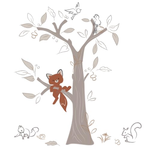 Image of Lambs & Ivy Treetop Fox Beige Tree w/Woodland Animals Wall Decals/Stickers