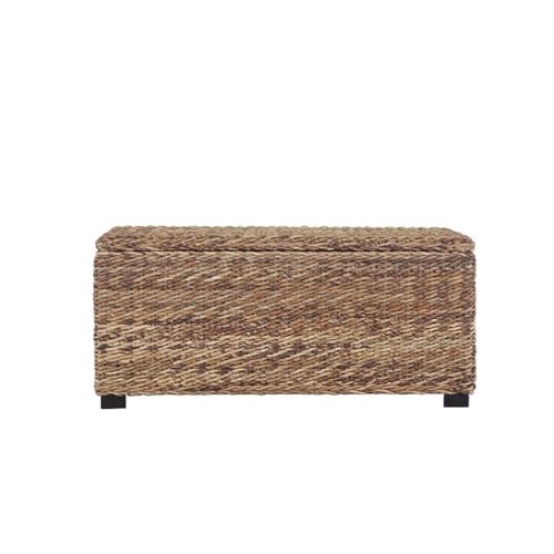 BOWERY HILL Contemporary Woven Banana Leaf Storage Trunk, Solid Mahogany Wood Frame, Natural Finish, Handcrafted Sustainable Design, Hinged Lid with Ample Storage, 7.7''H x 22''W x 37''D for Bedroom