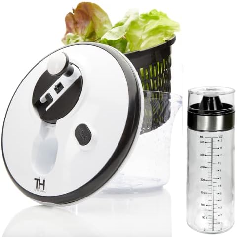 Thiru Premium Salad Spinner - Innovative 3D Crank & Stop Function - Non-Slip Salad Spinner Large 5L - Includes eBook BPA Free - Includes Dressing Shaker Cover