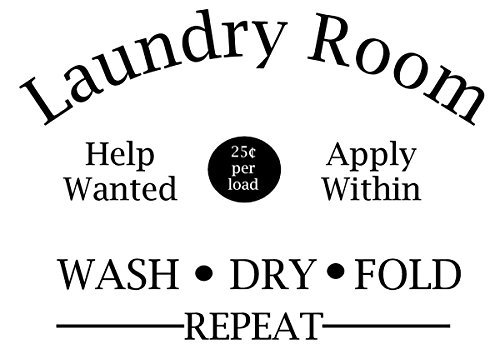 Laundry Room Help Wanted Apply Within Wash Dry Fold Repeat Door Decal Sticker for Walls or Glass (Black)