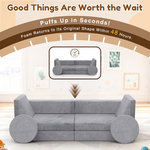 BIERUM Kids Couch, 12PCS Modular Kids Play Couch with Blanket, Kids Sofa for Playroom & Indoor, Convertible Toddler Couch for Girls and Boys by BIERUM - Image 7