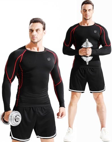 NELEUS Men's 3 Pack Dry Fit Long Sleeve Compression Shirts Workout Running Shirts