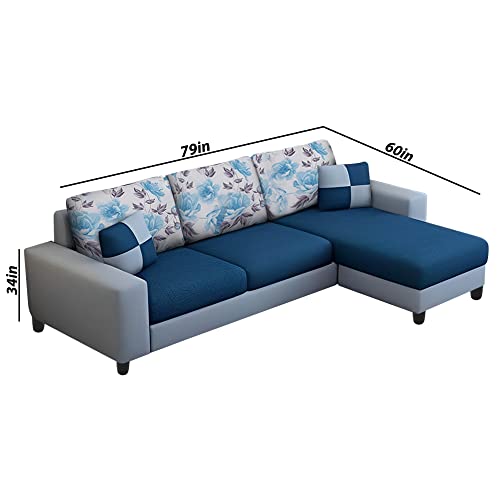 Image of Orland 4 Seater RHS L Shape Sofa Set for Living Room | Color - Blue Grey