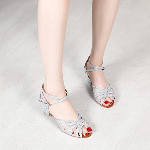 Dance Shoes for Women Low Heel Ballroom Dance Shoes Salsa Latin Practice Dancing Shoes Cuban Heels 1.5 inch3