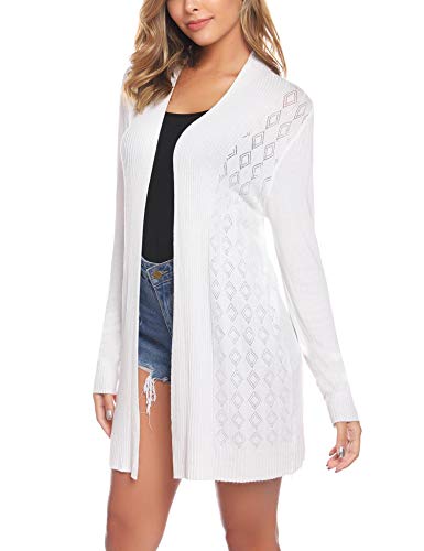 iClosam Womens Casual Long Sleeve Open Front Cardigan Sweater (White, XX-Large)