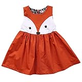 Girls' Fox Pattern Casual Sleeveless Dress Summer Dress(2-3 Year) Orange