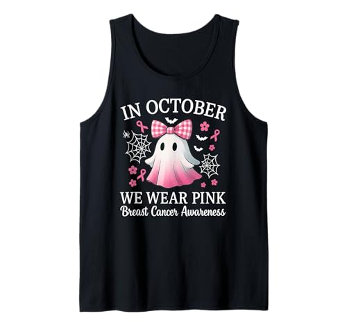 in October We Wear Pink Ghost Cute Breast Cancer Awareness Tank Top