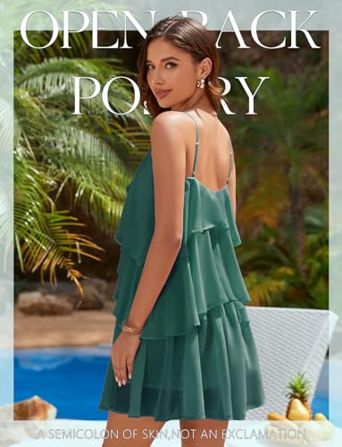Image of DRESSTELLS Women's Cocktail Ruffle Tiered Dresses, Formal Wedding Guest Graduation Party Mini Dress