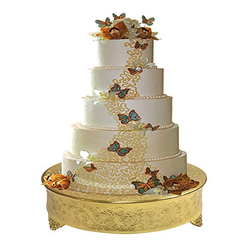 Giftbay Gold Wedding Cake Stand Round 16", Newly Redesigned With Durable And Expensive Electro-Plated Gold Finish, (Not Spray Gold Color Painted) Light But Very Strong Aluminum Base #TOP4
