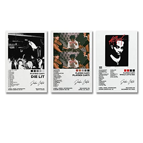 KUCOON Playboi Carti Canvas Art - Album Cover Posters Set of 3 - 08x12inch (20x30cm) - Unframed - Bedroom Decor